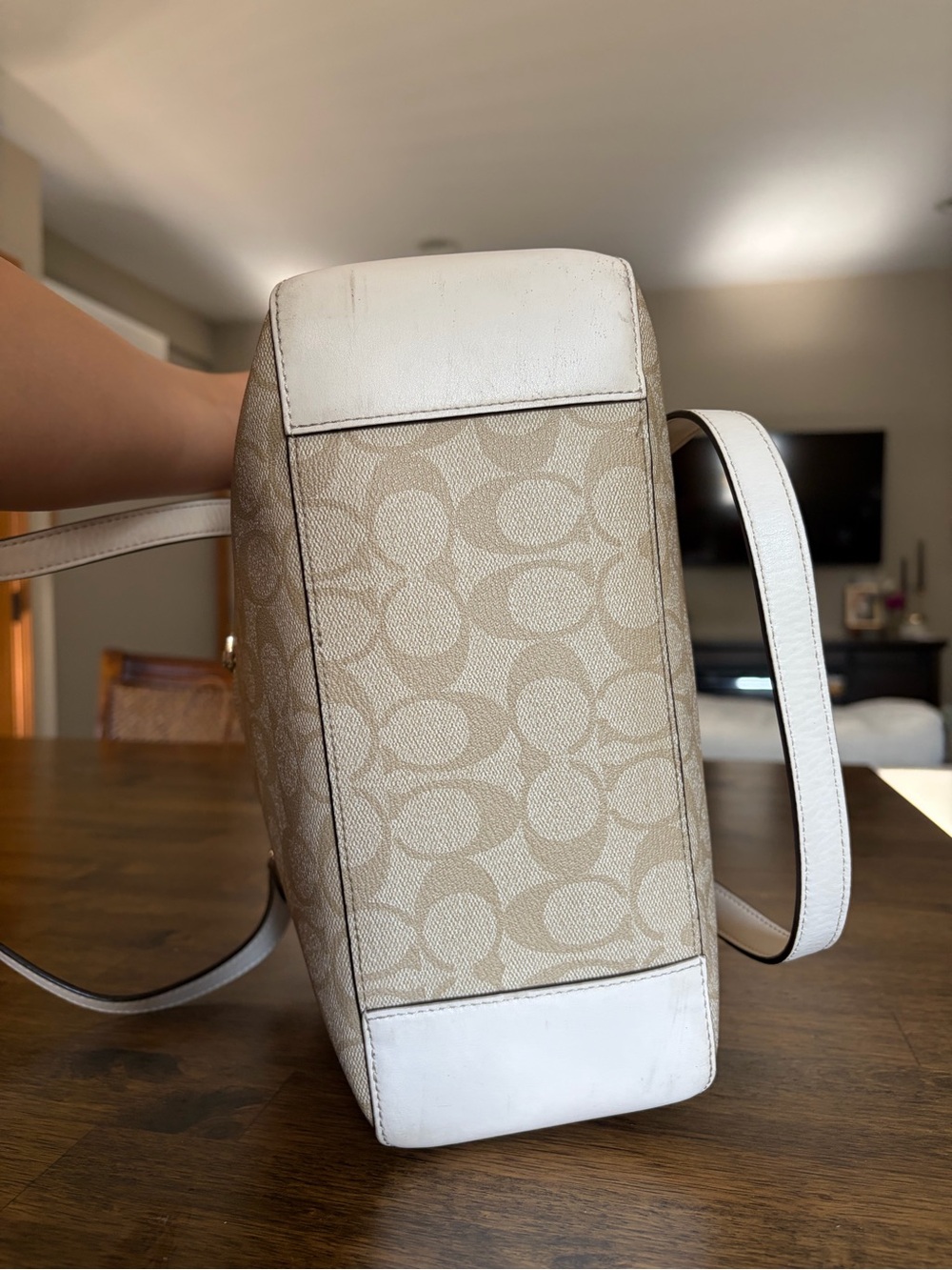 Coach Beige & Cream Signature Canvas Shoulder Tote Bag - Picture 10 of 13